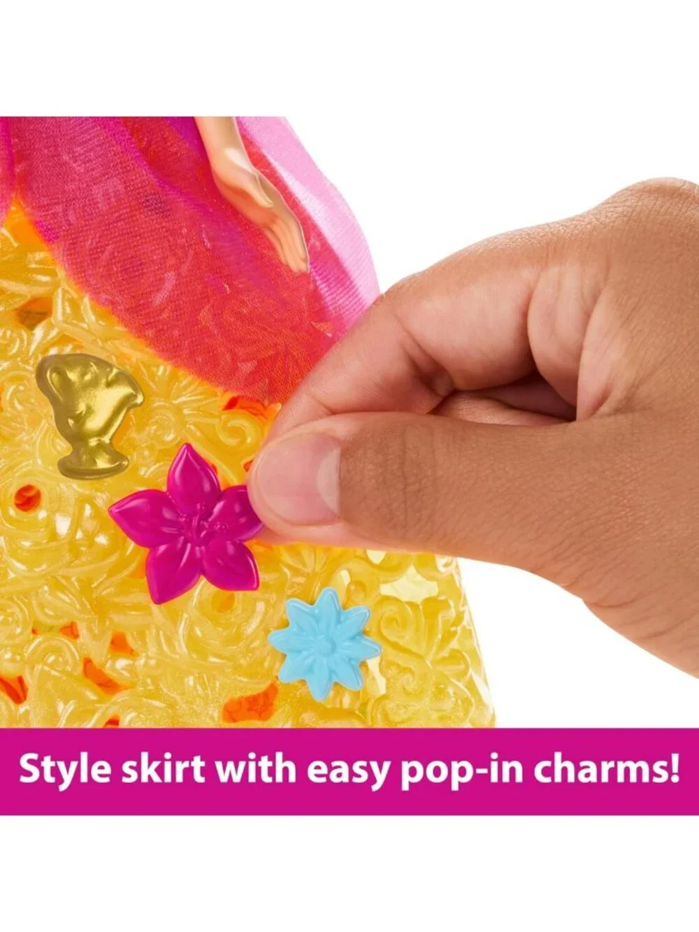 Customizable Disney Princess Belle Doll with 20 Charms, Skirt & Storage Case